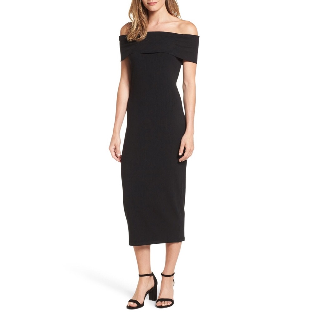 Trouve off the shoulder ribbed midi dress